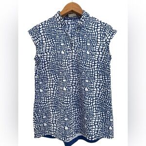 Lopez Delux Dri Blue White Pebble Print Golf Polo Shirt Top Size Large